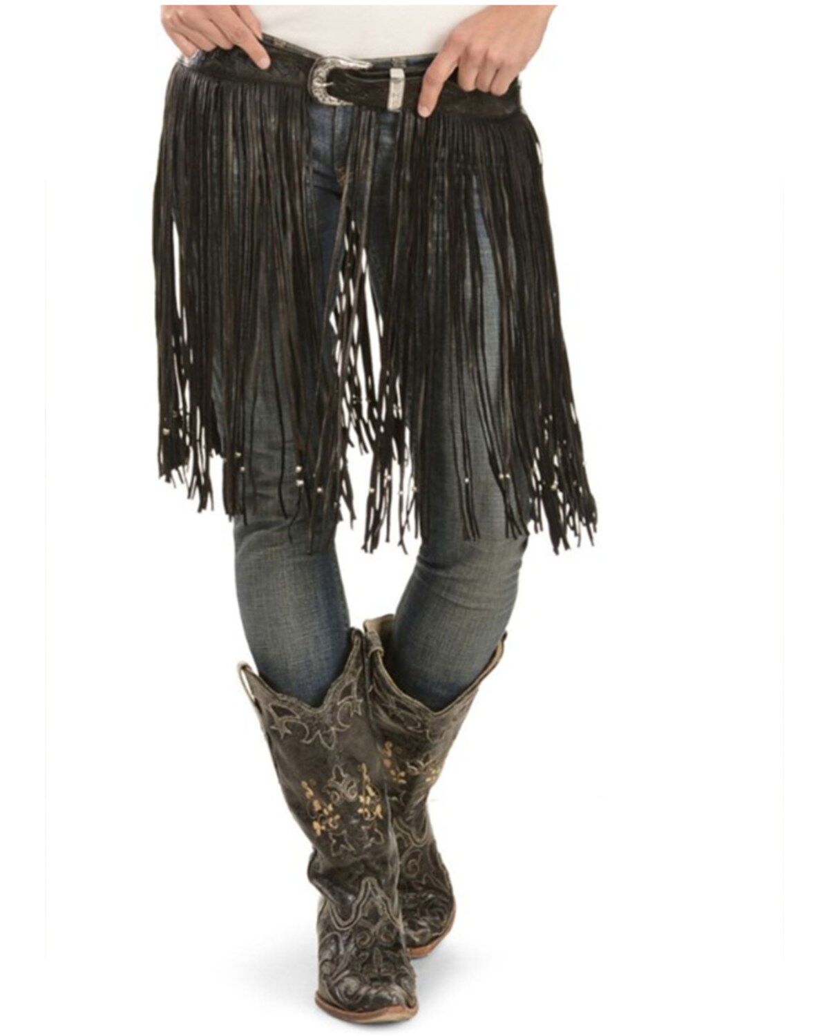 Women's Kobler Leather Hand Tooled Beaded Fringe Belt