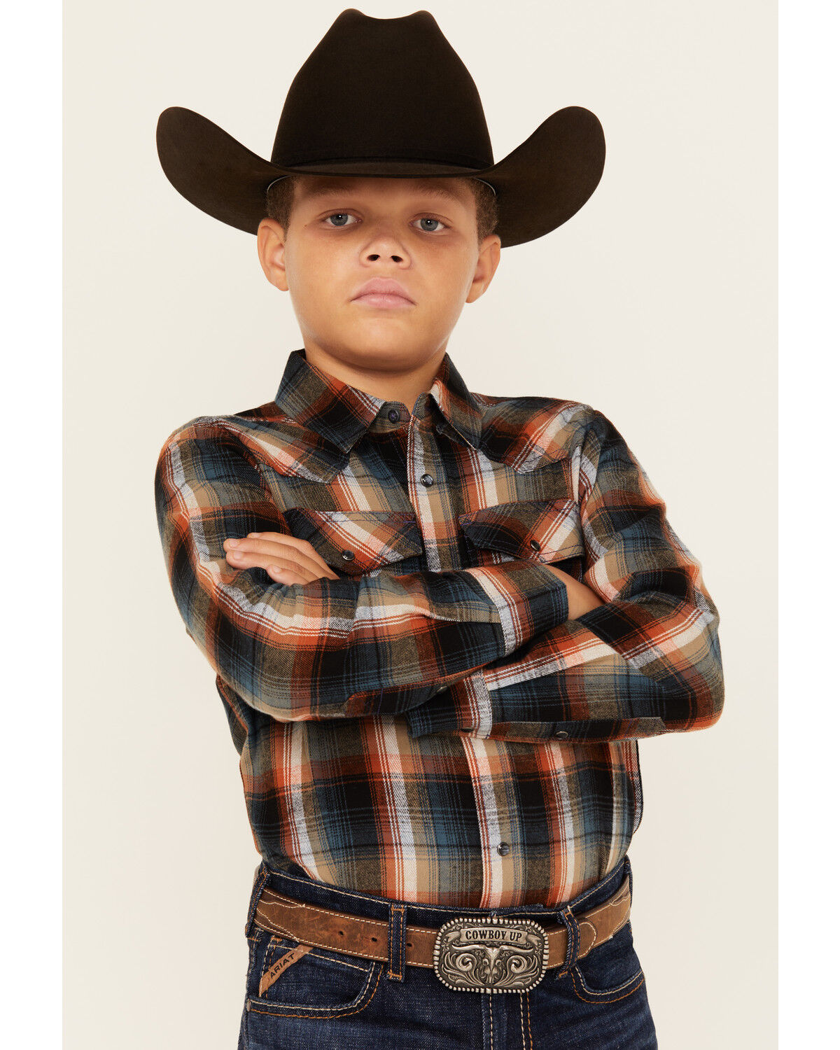 Boys' Cody James Plaid Print Long Sleeve Snap Flannel Shirt