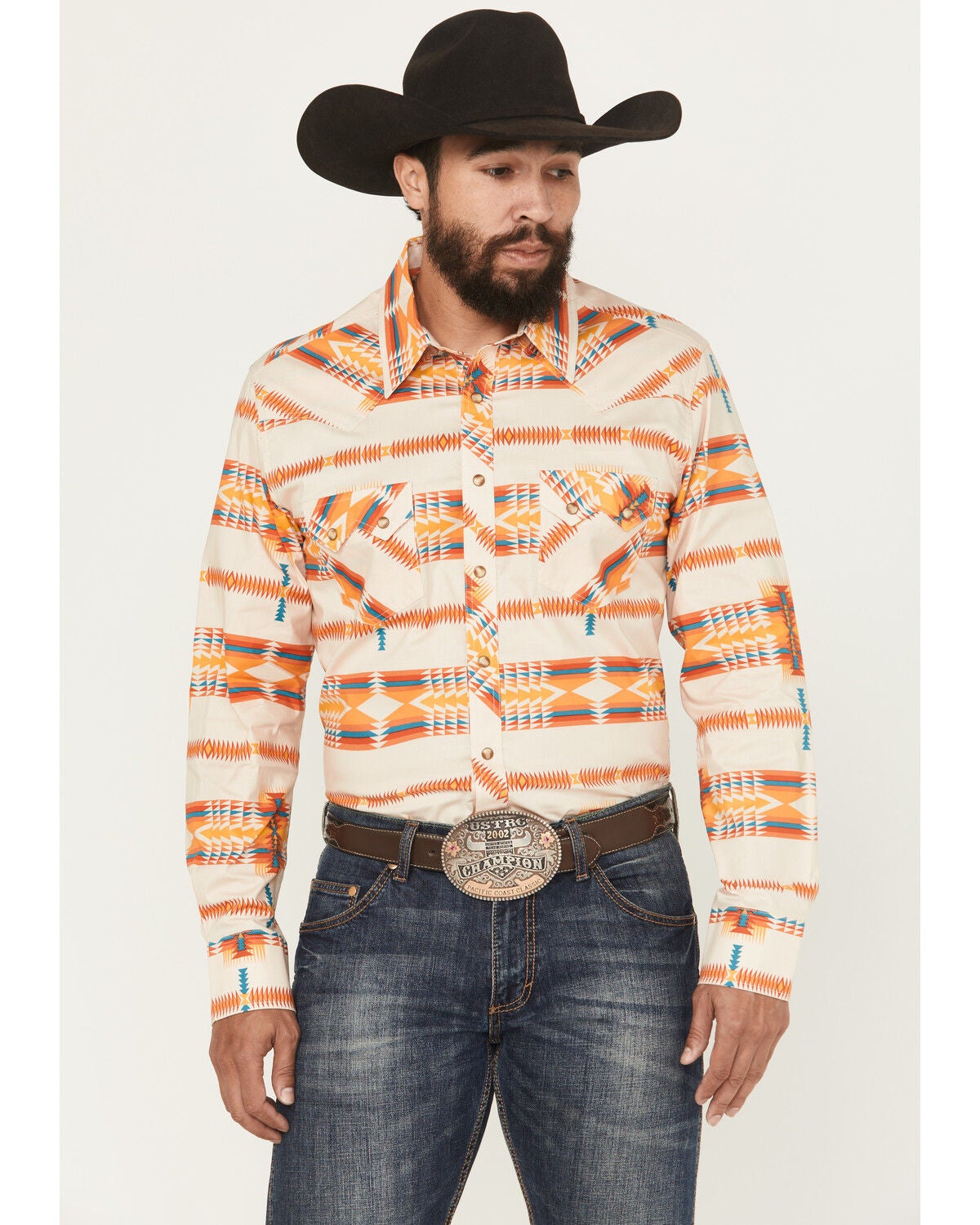 Men's Rock & Roll Denim Southwestern Long Sleeve Snap Stretch Western
