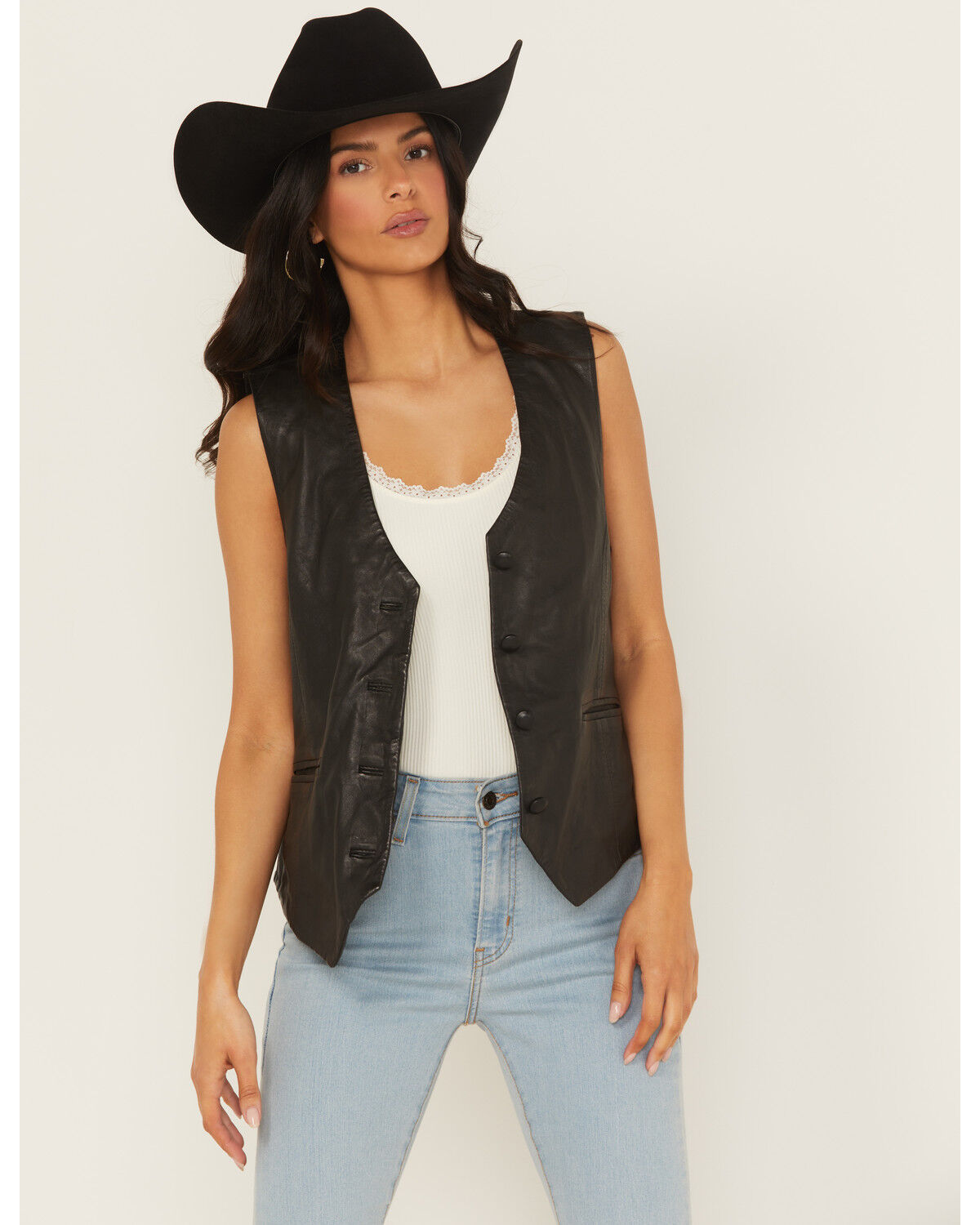 Women's Mauritius Leather Button-Down Leather Vest