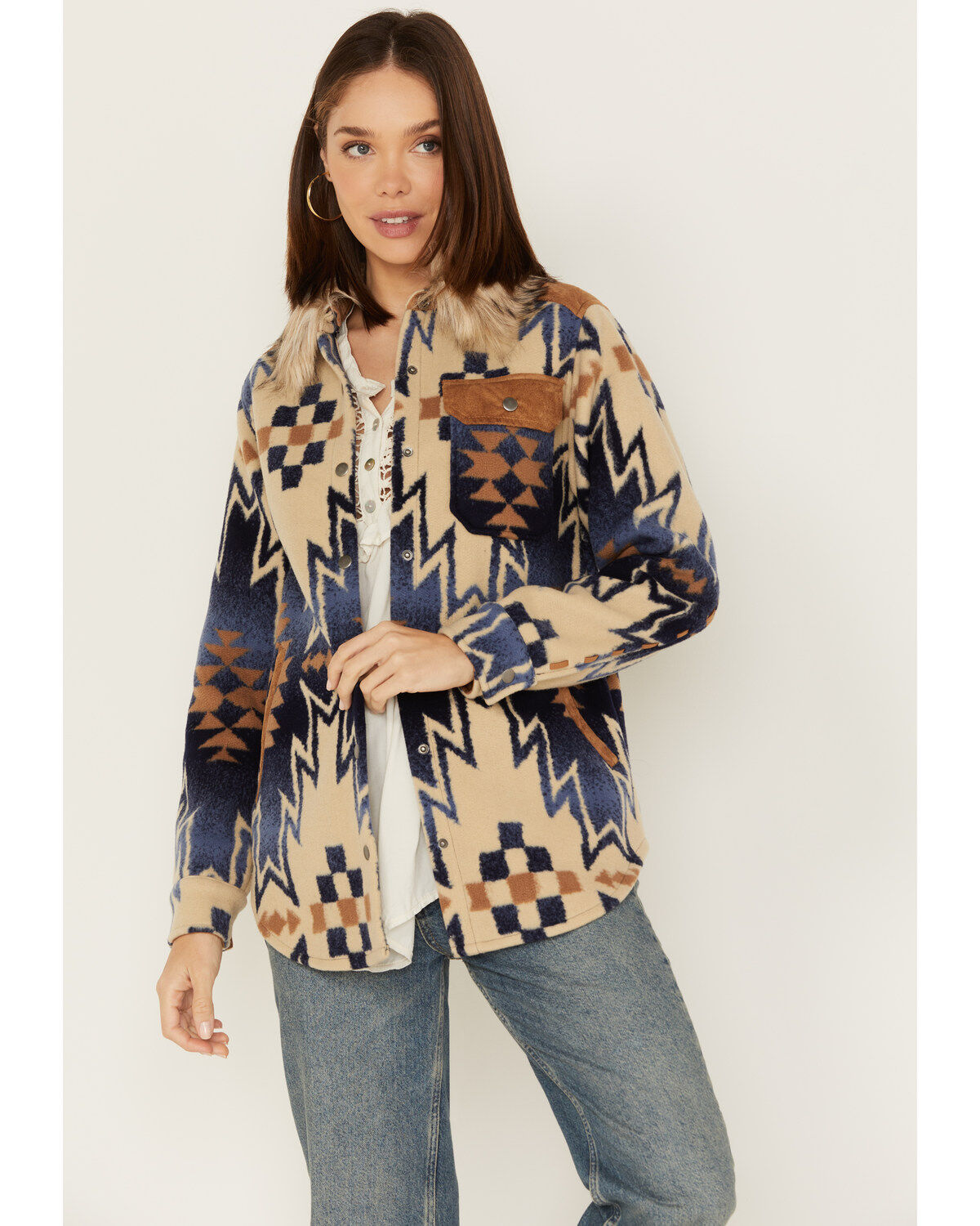 Women's Tasha Polizzi The Mountain Shirt Southwestern Print Faux Fur C