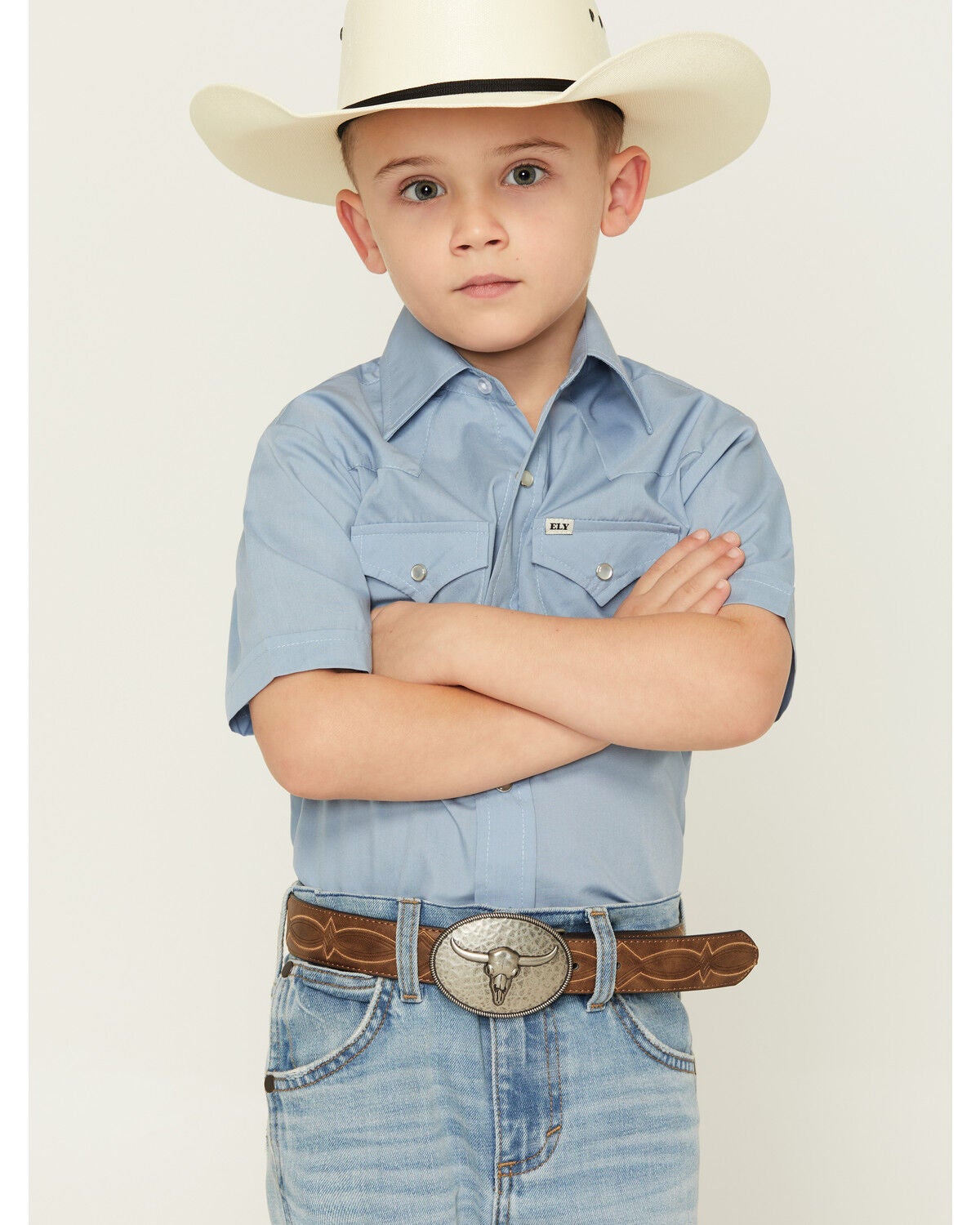 Boys' Ely Walker Solid Short Sleeve Pearl Snap Western Shirt
