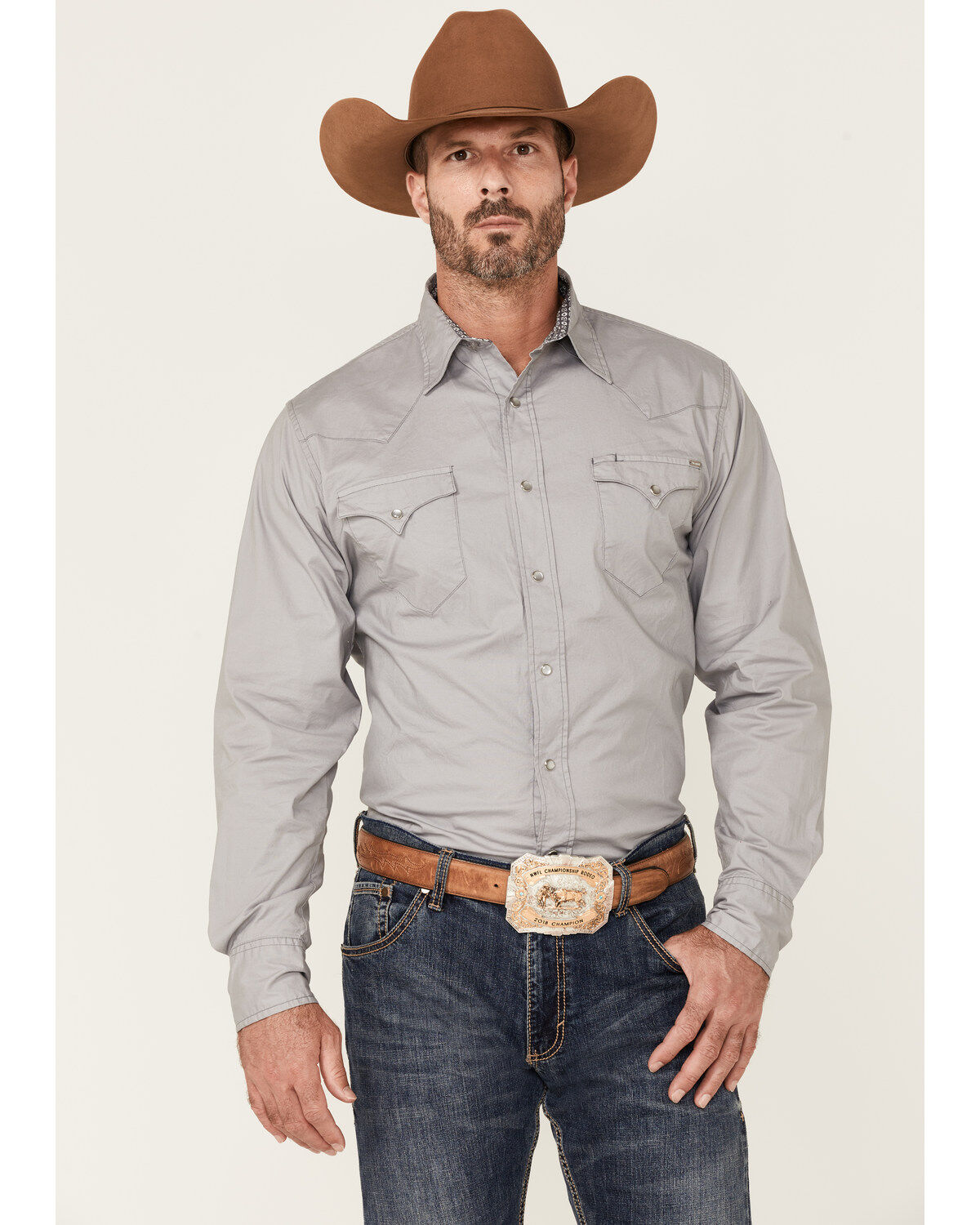 Men's Tin Haul Solid Poplin Gray Long Sleeve Western Shirt