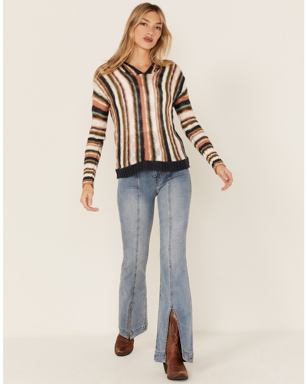Women's Panhandle Striped Boho Hooded Sweater