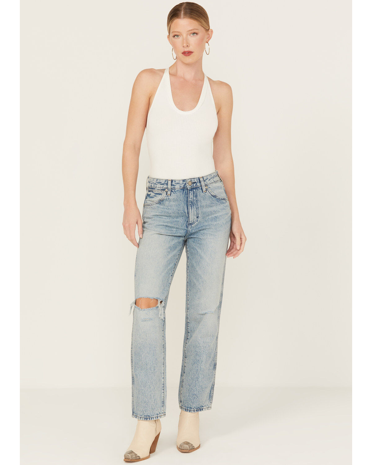 Women's Wrangler Wild West Destructed Light Wash High Rise Straight Je