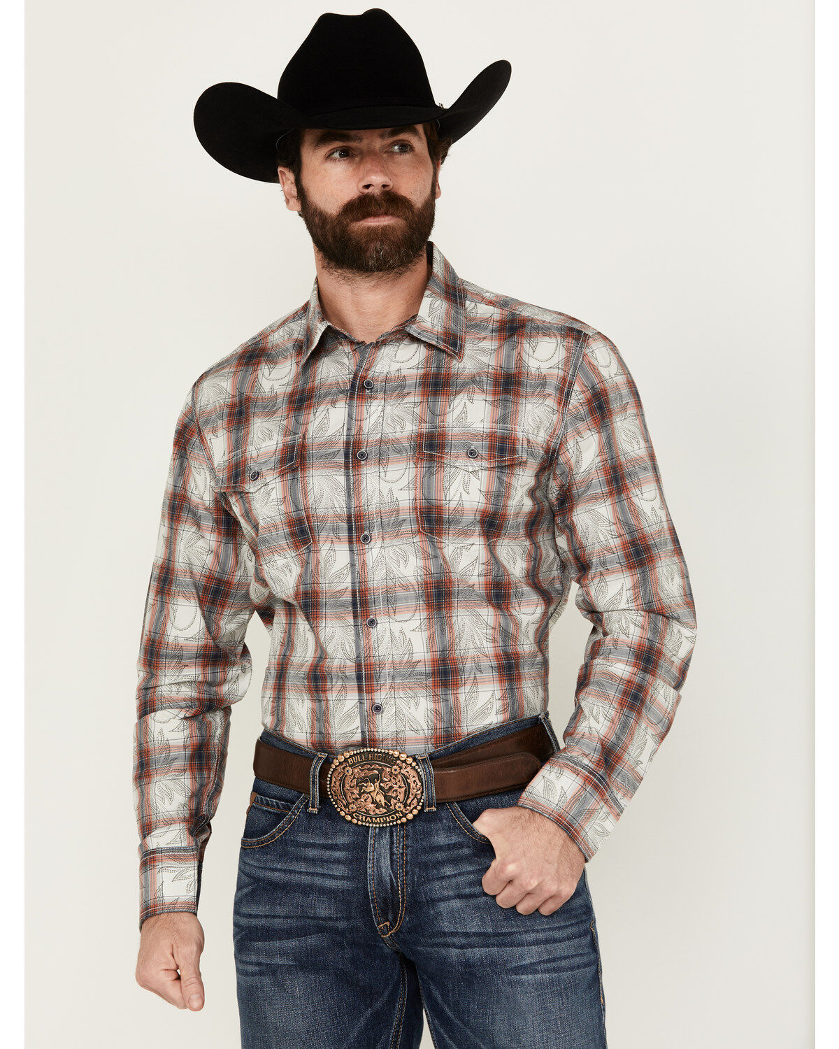 Men's Wrangler Retro Plaid Leaf Print Long Sleeve Button-Down Western