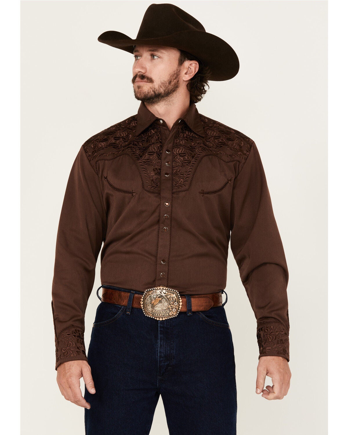 Men's Scully Gunfighter Embroidered Long Sleeve Snap Western Shirt - B