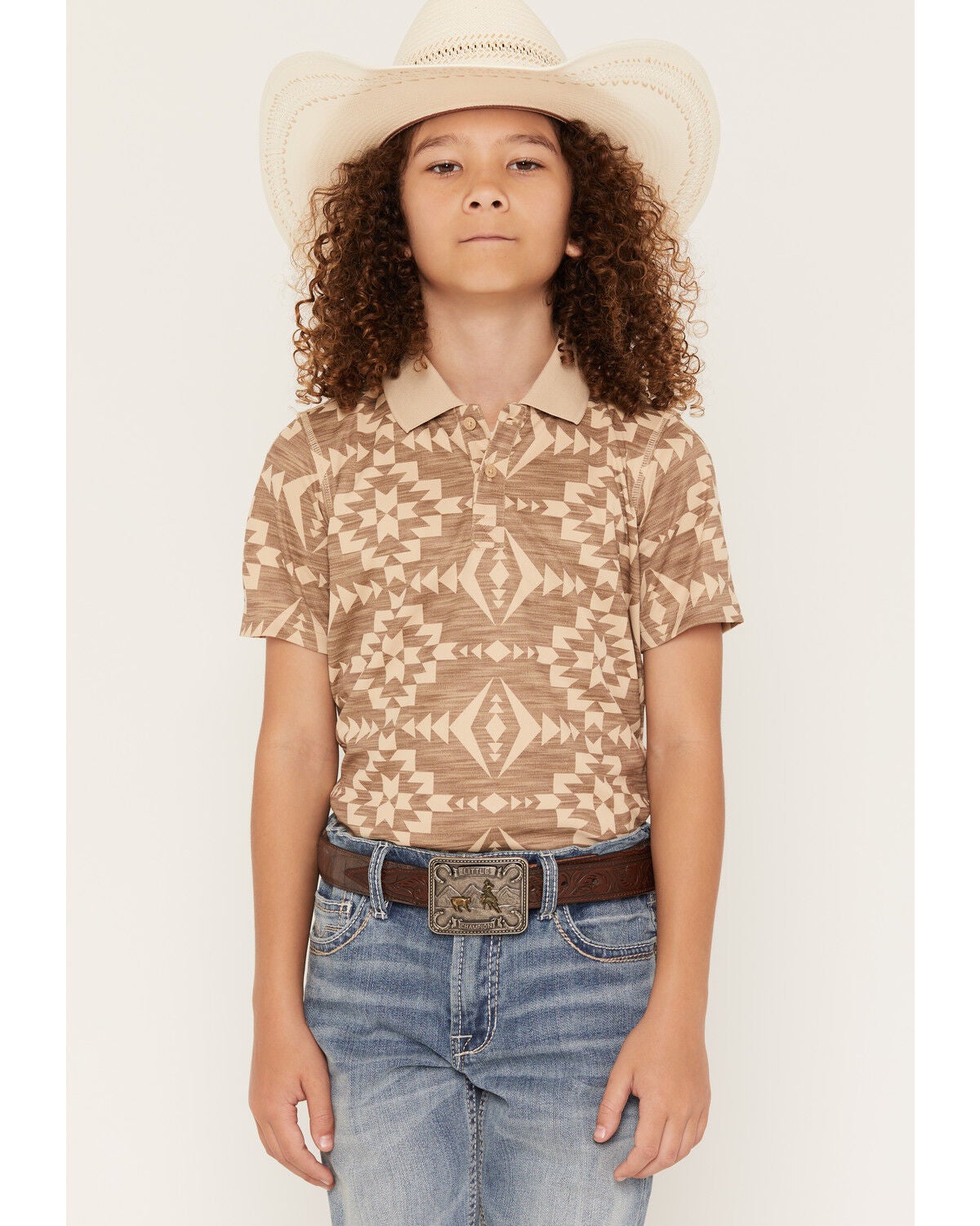 Boys' RANK 45 Southwestern Print Short Sleeve Button-Down Polo Shirt