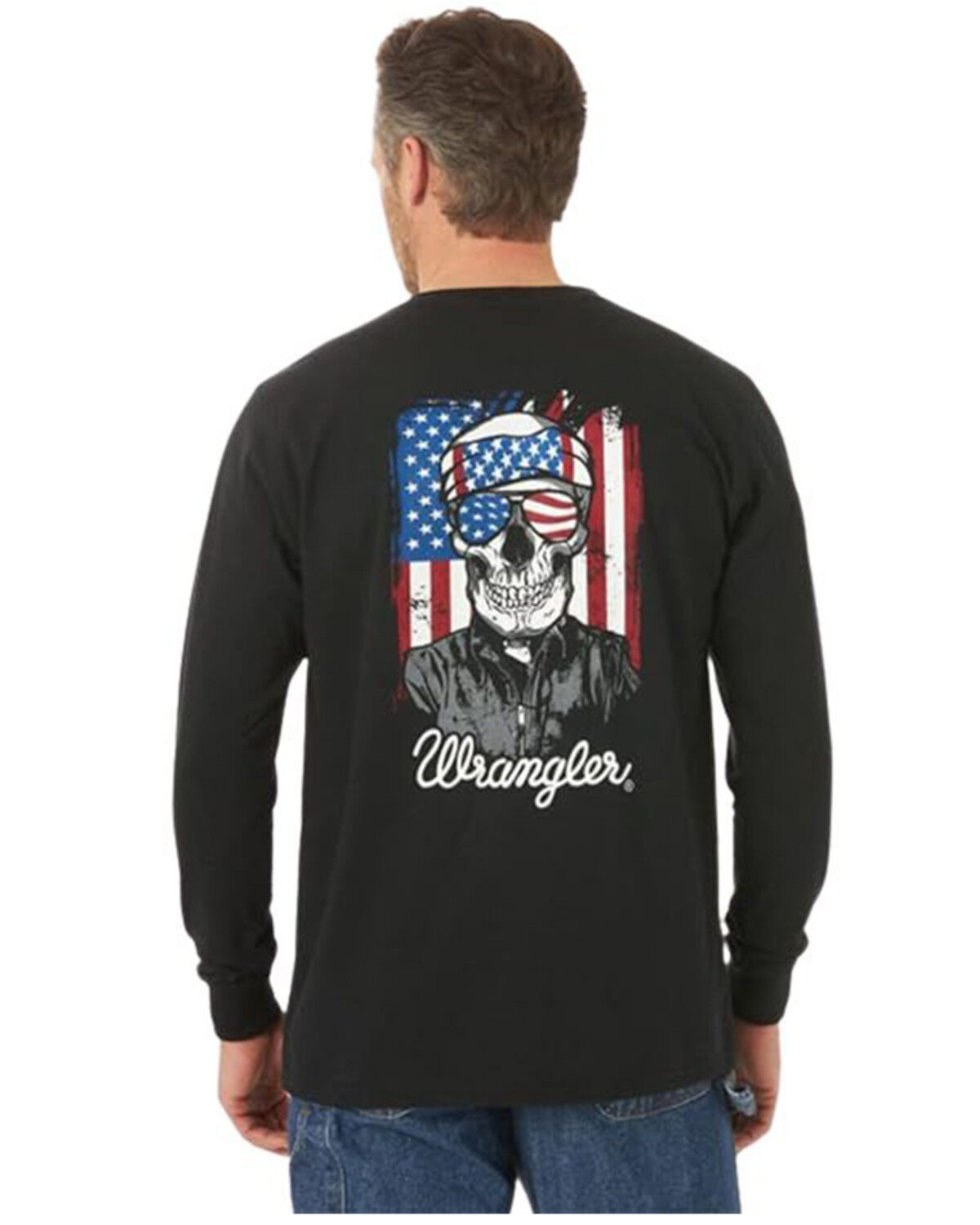 Men's Wrangler FR Skull Flag Graphic Long Sleeve Work T-Shirt