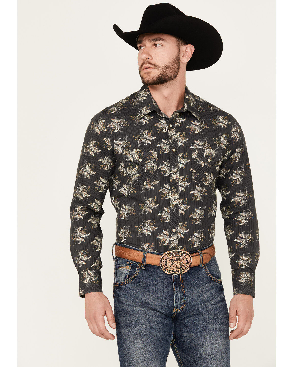 Men's Rock & Roll Denim Vintage 46 Paisley Print Long Sleeve Snap West