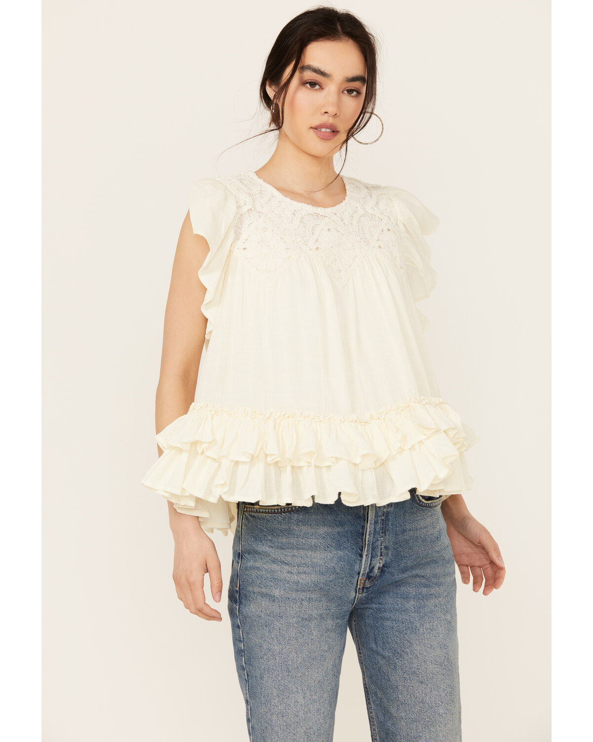 Women's Miss Me Sleeveless Ruffle Hem Top