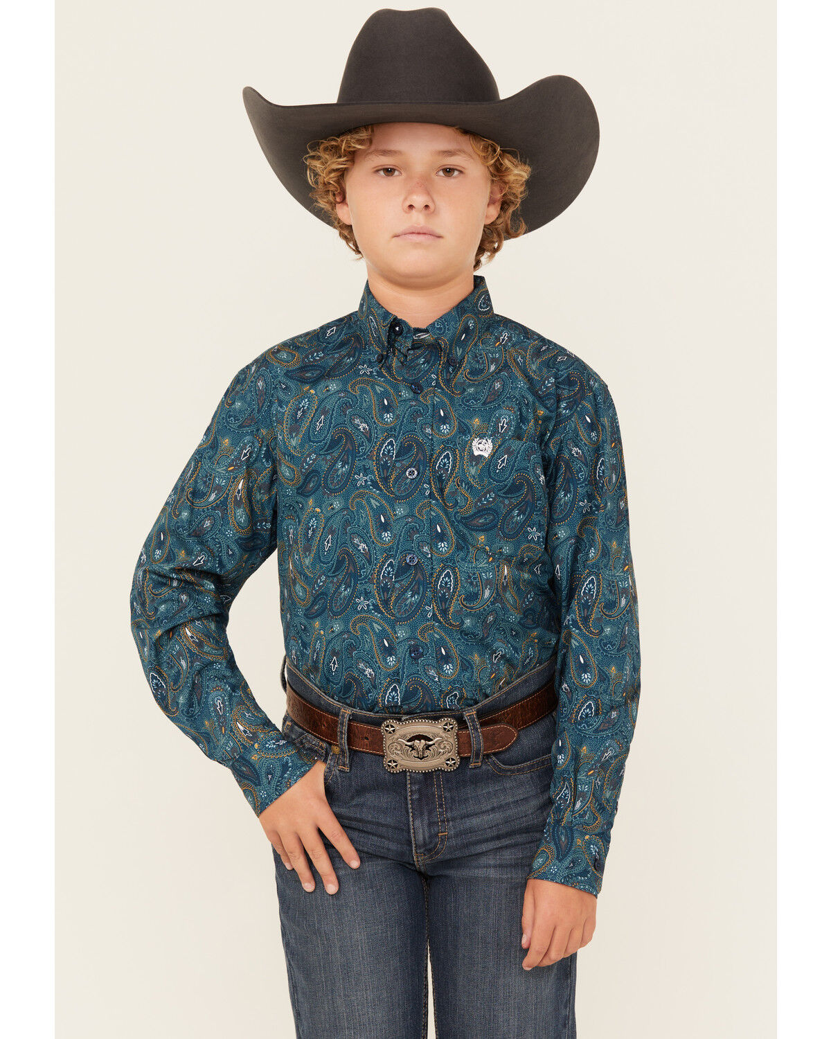 Boys' Cinch Paisley Print Long Sleeve Button-Down Western Shirt