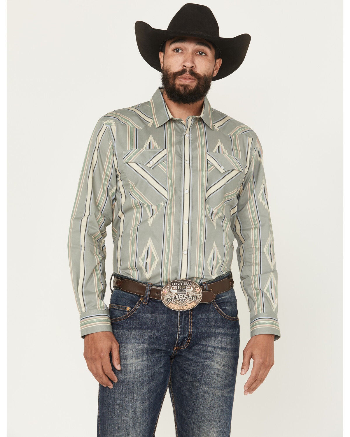 Men's Panhandle Slim Southwestern Striped Print Long Sleeve Snap Weste