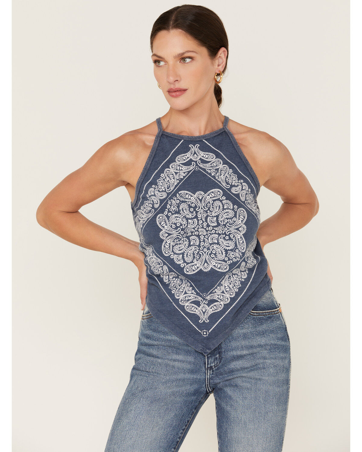 Women's Rock & Roll Denim Bandana Print Tank Top