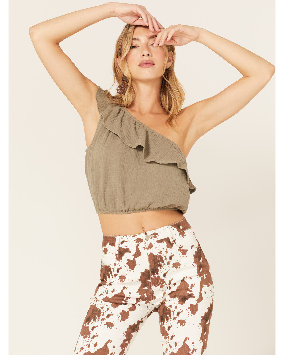 Women's Jolt One-Shoulder Ruffle Crop Top