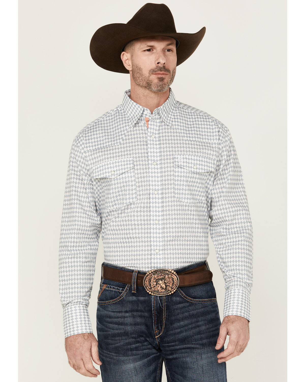 Men's Wrangler George Strait by Diamond Geo Print Long Sleeve Snap Str