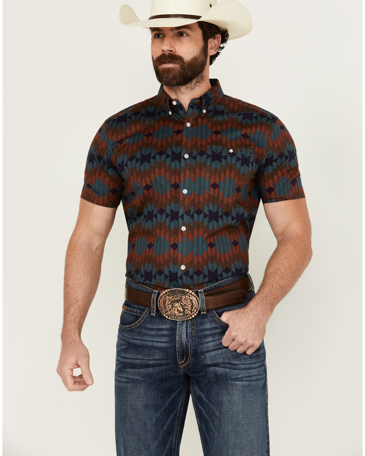 Men's RANK 45 Azrank Southwestern Print Short Sleeve Button-Down Stre