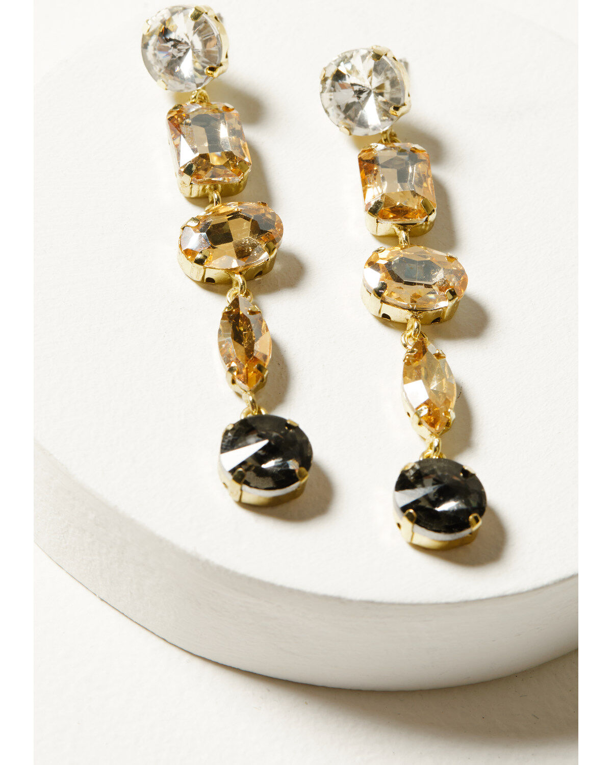 Ink + Alloy Clear to Smoke Ombre-Style Five-Tier Crystal Earrings