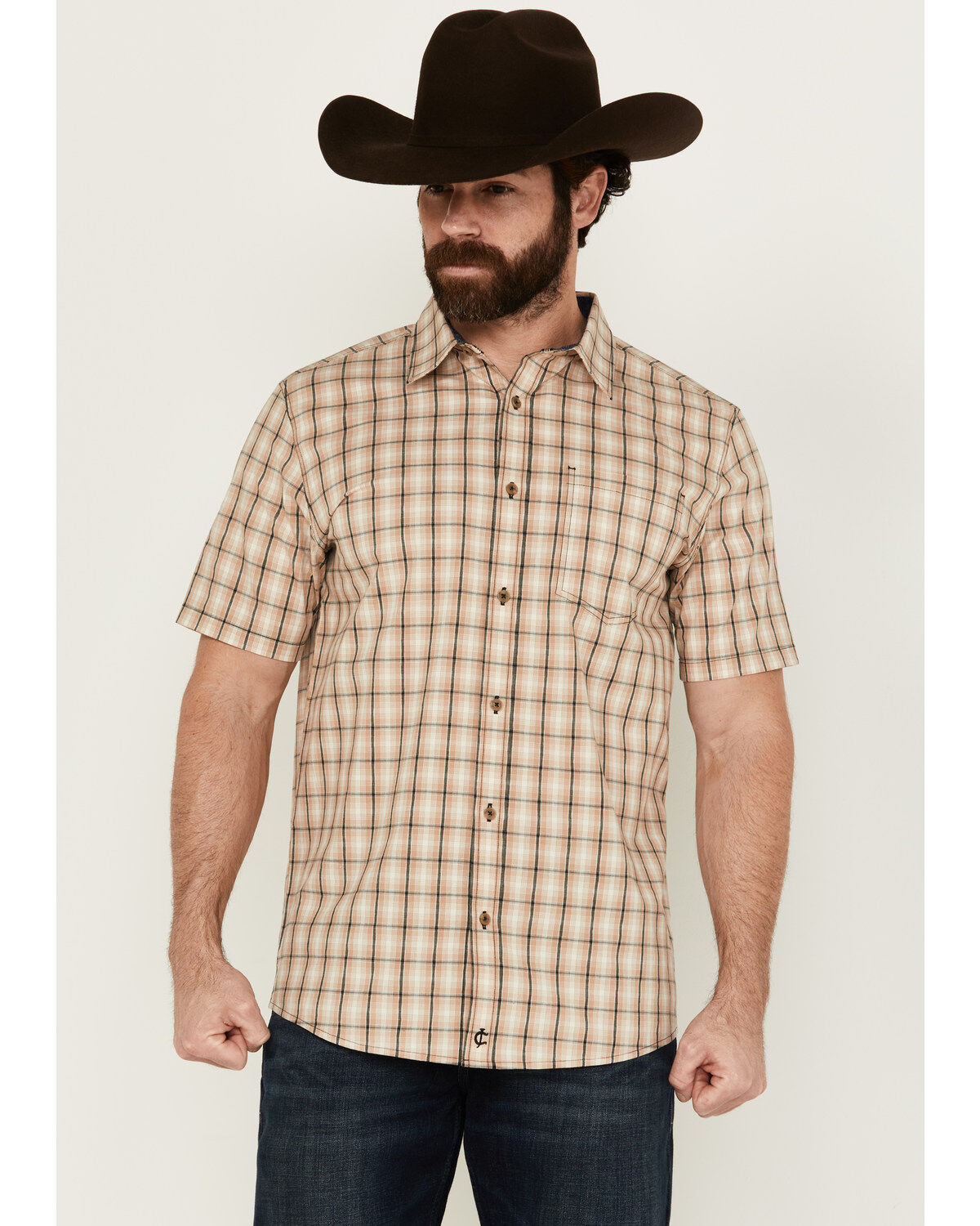 Men's Cody James Adios Plaid Print Short Sleeve Button-Down Western sh