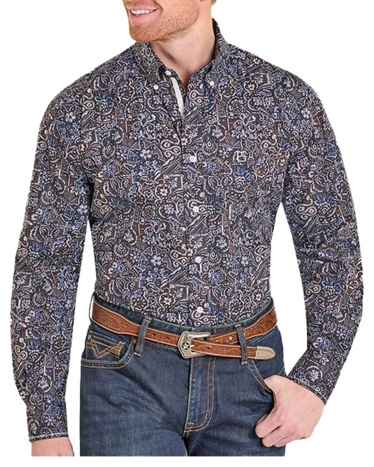 Men's Panhandle Rough Stock by Floral Print Long Sleeve Button-Down St