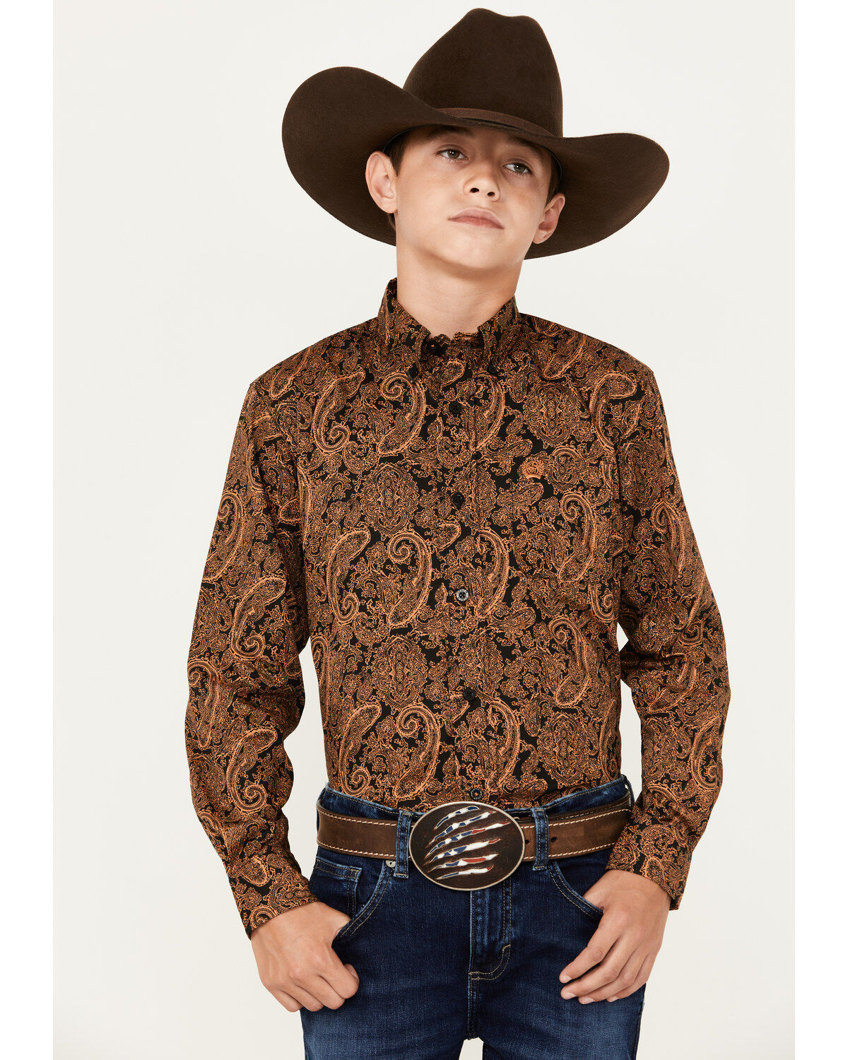 Boys' Cinch Paisley Print Long Sleeve Button Down Western Shirt