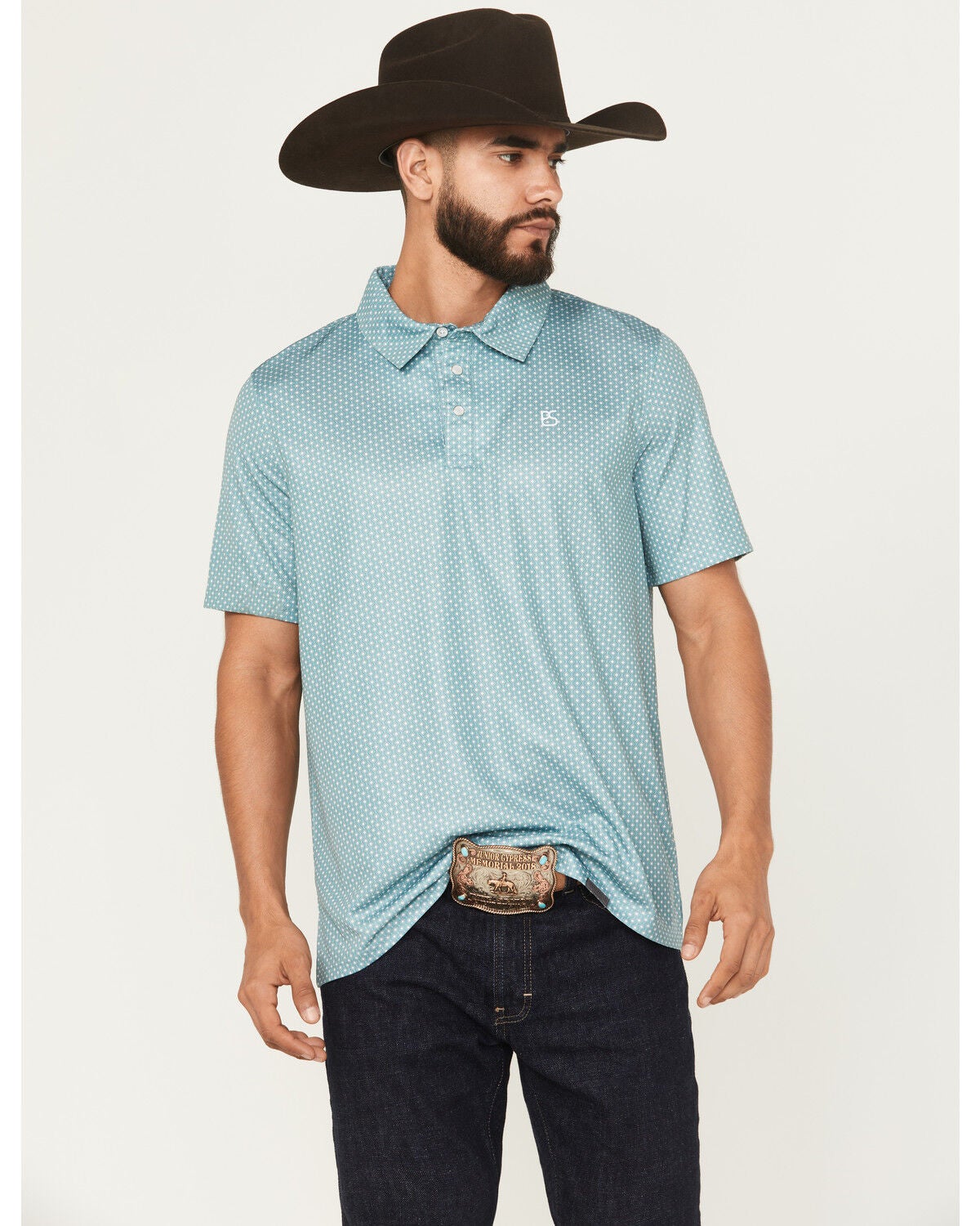 Men's Panhandle Slim Geo Print Short Sleeve Snap Performance Polo Shir