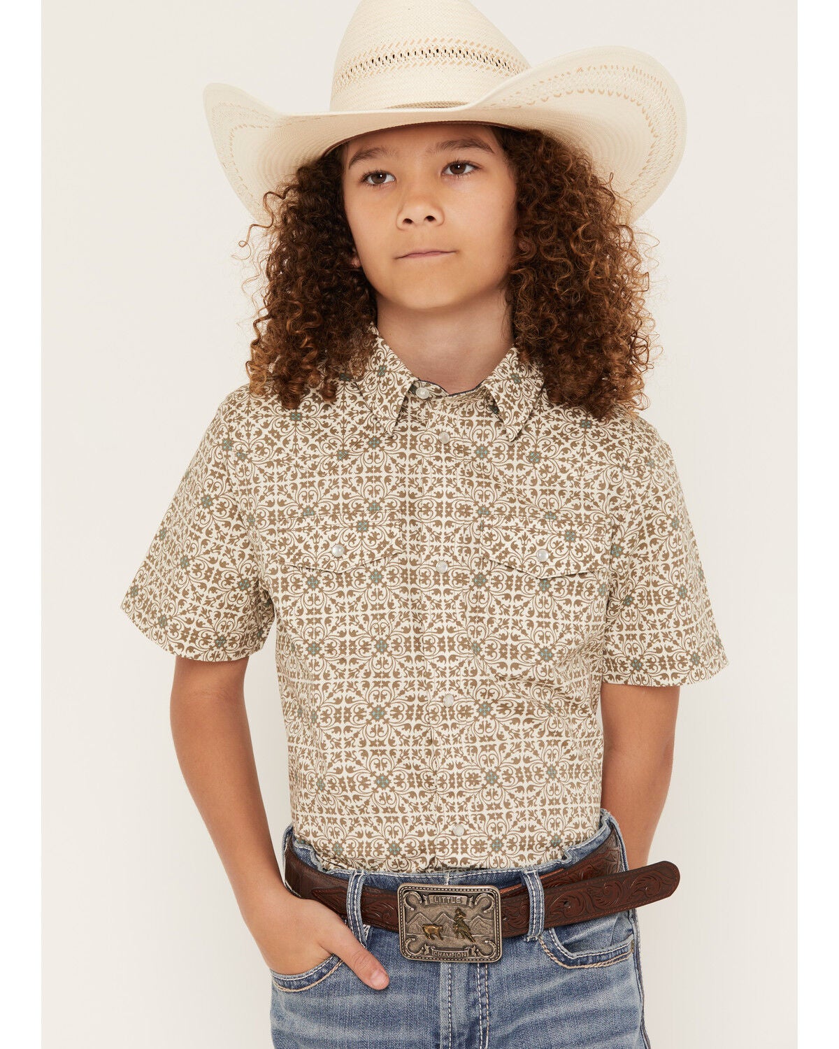 Boys' Cody James Mind Trap Geo Print Short Sleeve Pearl Snap Stretch W