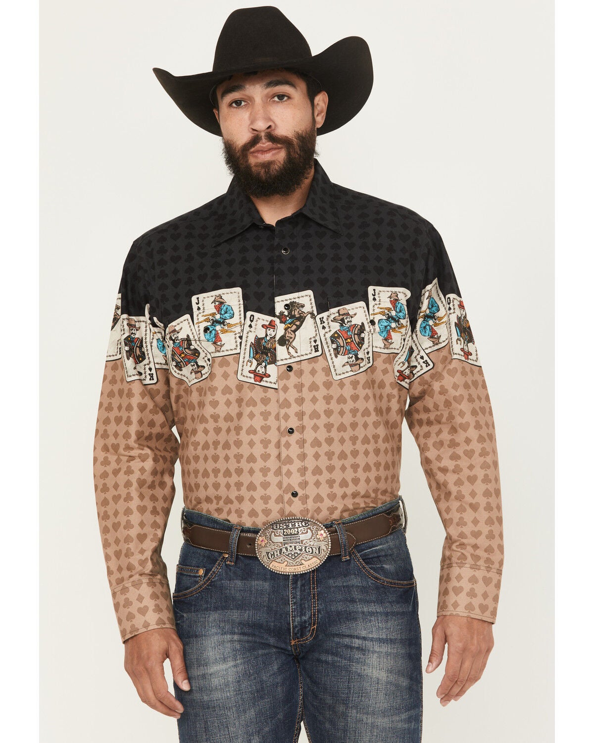 Men's Panhandle Slim Cards Border Long Sleeve Snap Western Shirt
