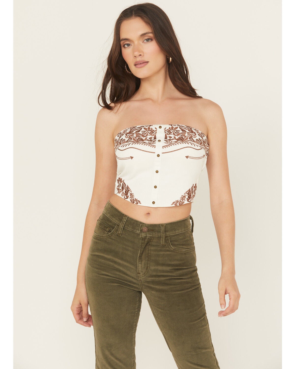 Women's Blue B Western Embroidered Strapless Cropped Shirt