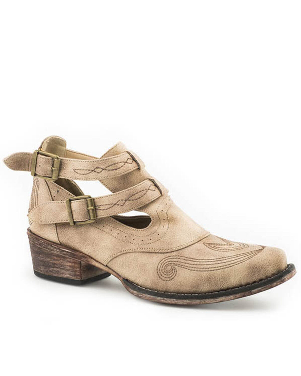 Women's Roper Vintage Beige Harness Fashion Booties - Snip Toe