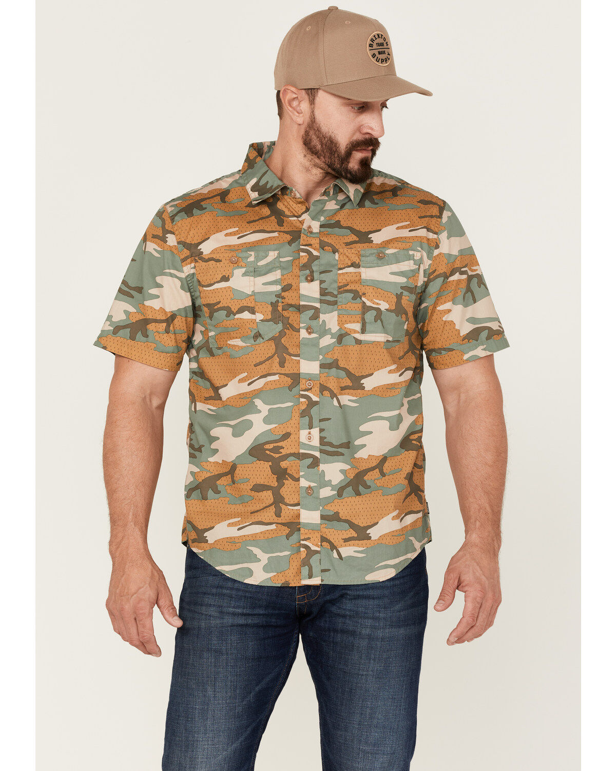 Men's Brixton Charter Camo Print Utility Button Down Western Shirt