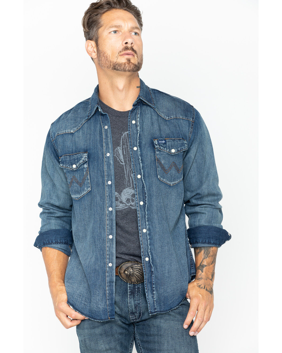 Men's Wrangler Slub Denim Long Sleeve Work Shirt