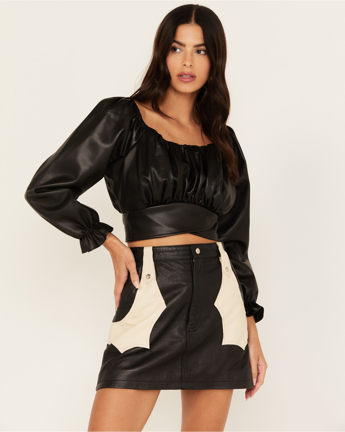 Women's Beyond The Radar Faux Leather Tie Back Crop Top