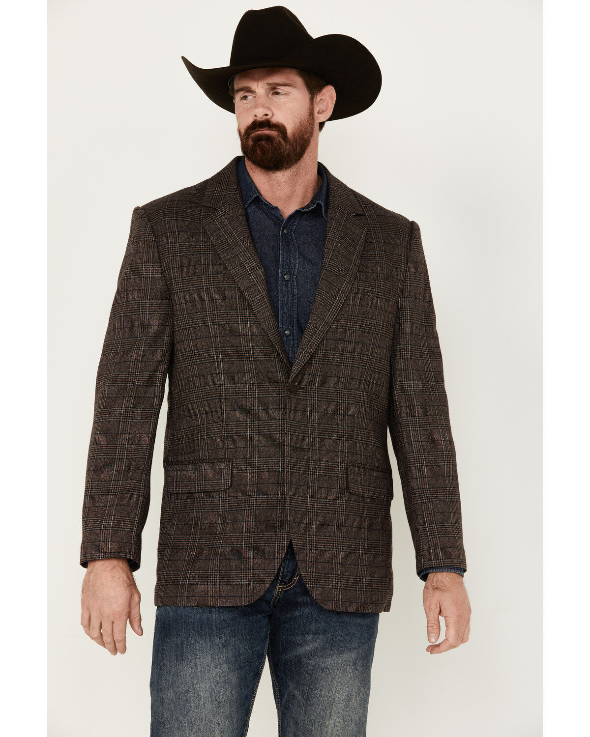 Men's Rock & Roll Denim Plaid Print Modern Fit Sportcoat
