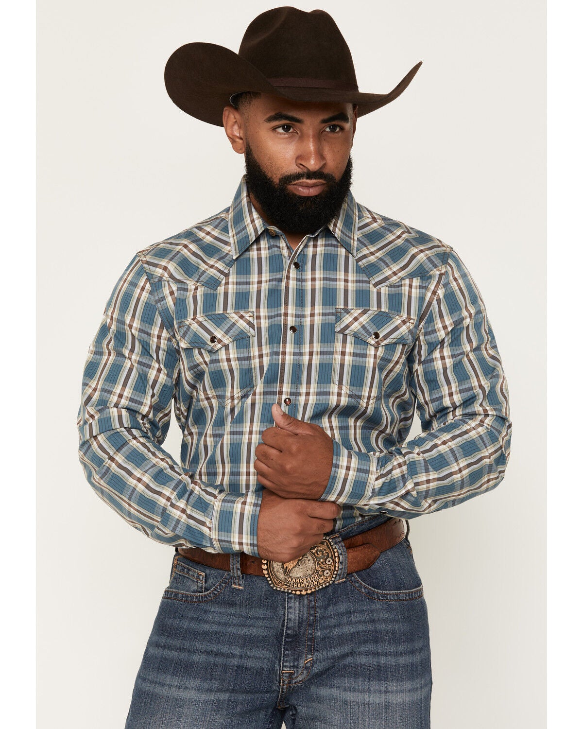 Men's Cody James Niagara Falls Plaid Print Long Sleeve Snap Western Sh