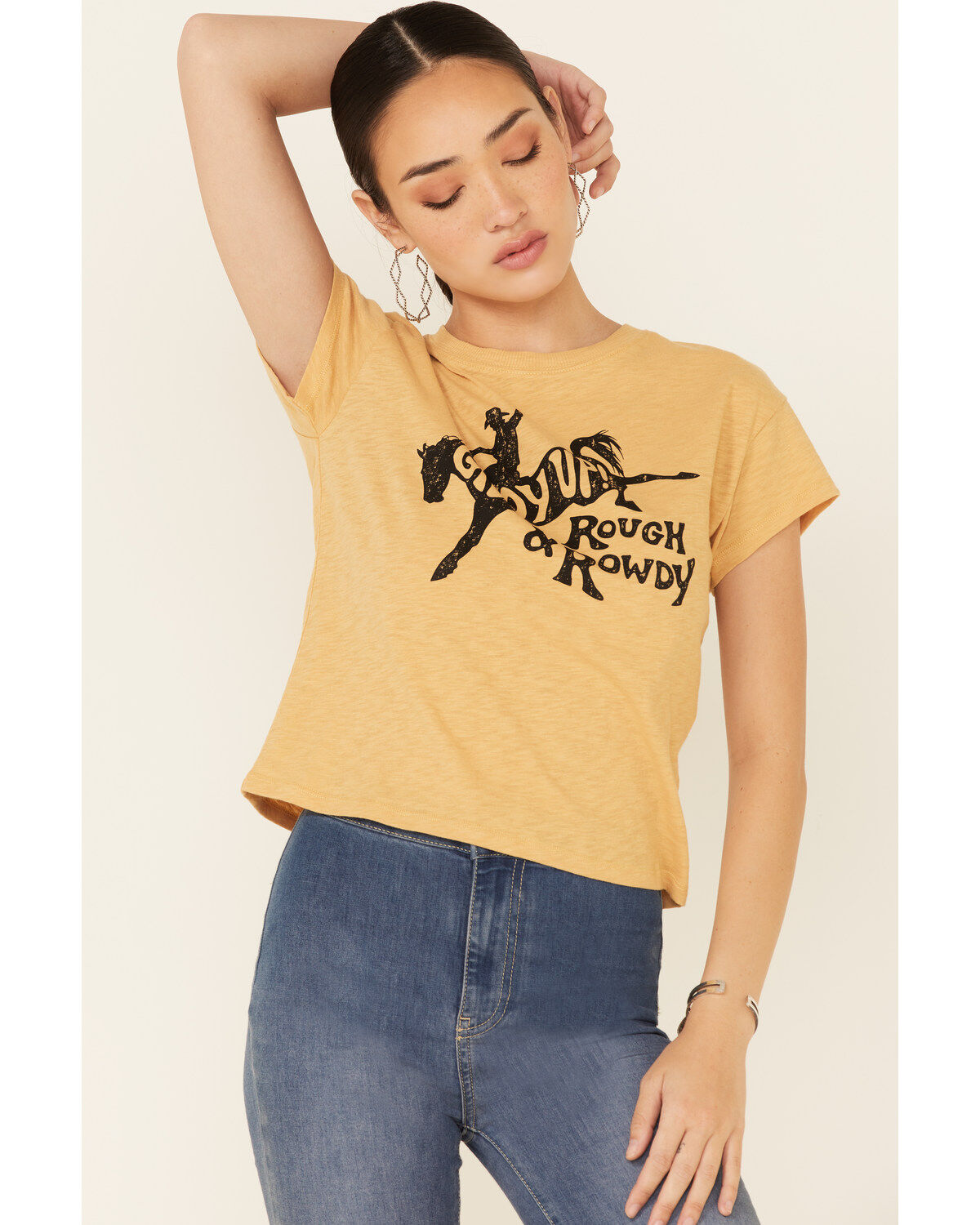 Women's White Crow Giddy Up Rough & Rowdy Graphic Short Sleeve Crop Te