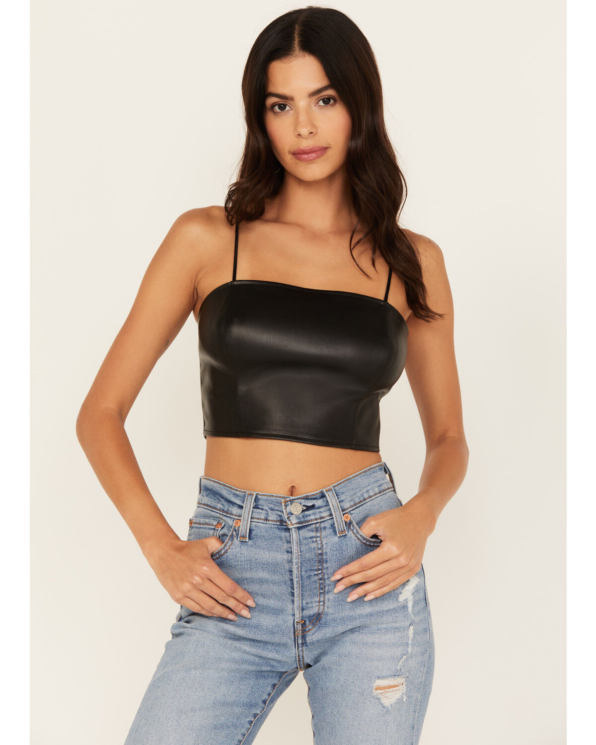 Women's Beyond The Radar Faux Leather Cropped Tank