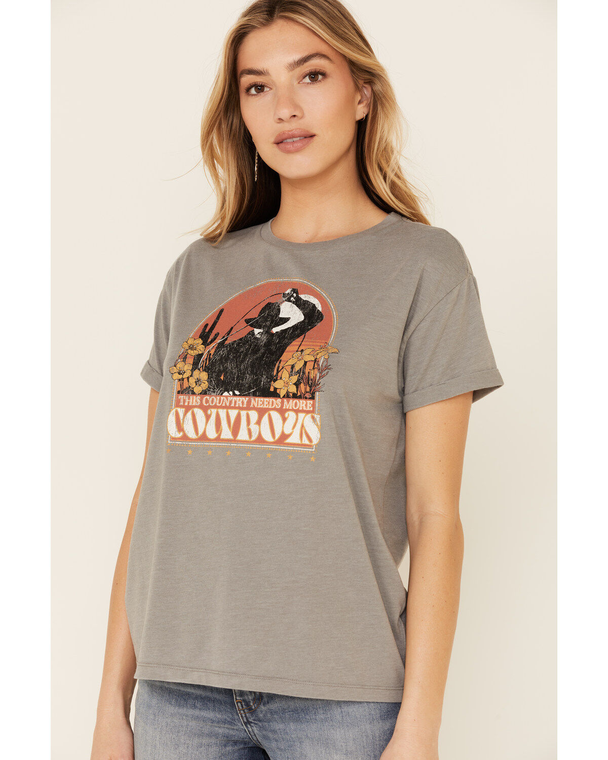 Women's White Crow This Country Needs More Cowboys Graphic Short Sleev