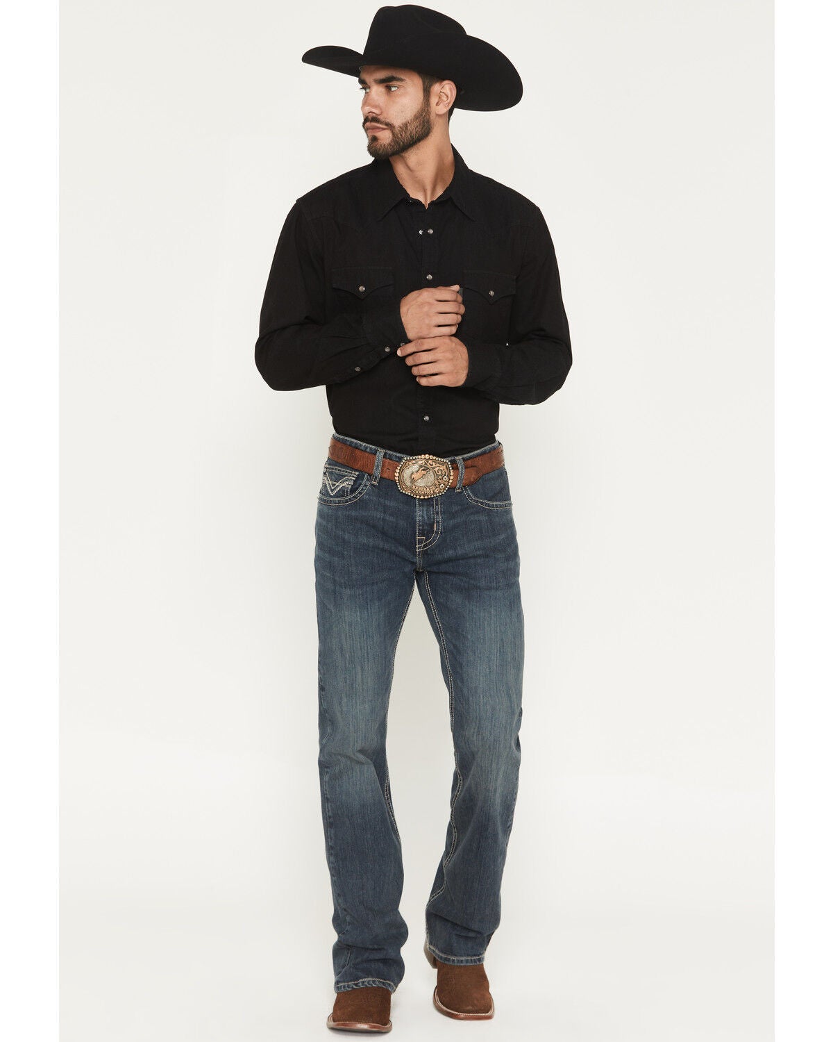 Men's Rock & Roll Denim Dark Wash Pistol Bootcut Reflex Stretch Denim