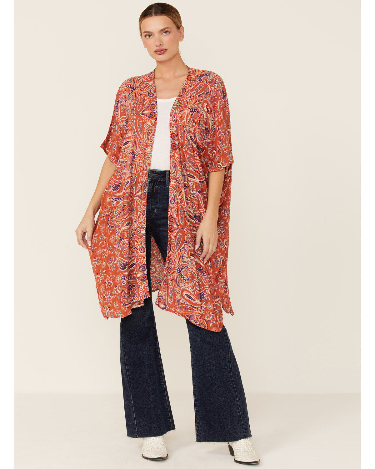 Women's Angie Coral Paisley Spice Print Kimono