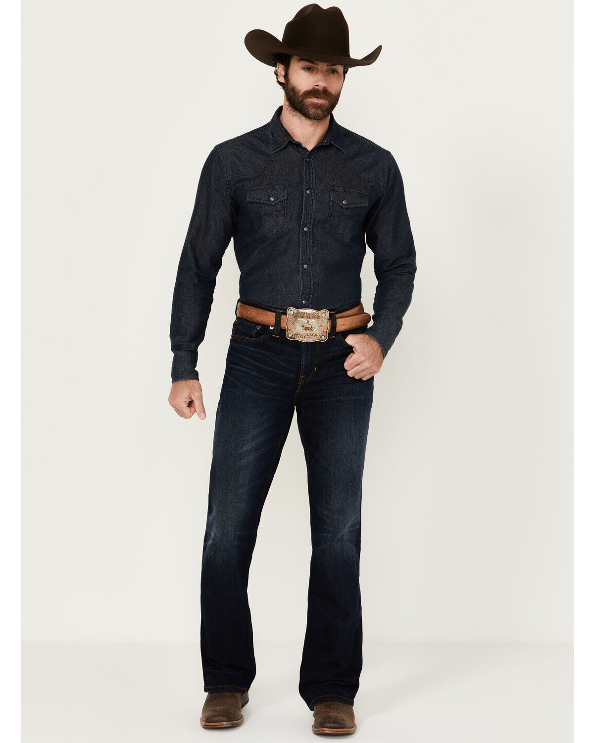 Men's Blue Ranchwear Carbon Dark Wash Slim Bootcut Stretch Denim Jeans