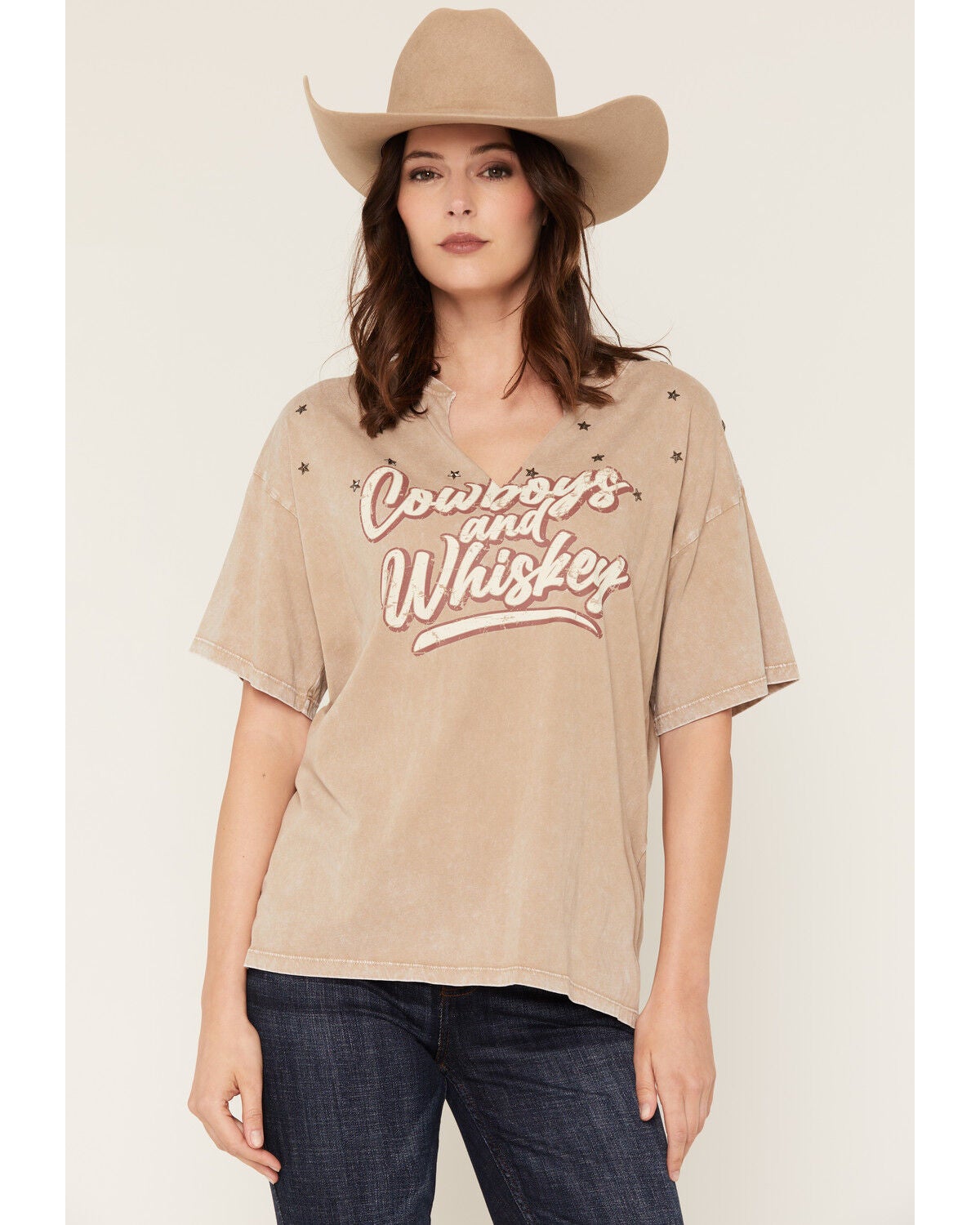 Women's Rock & Roll Denim Cowboys and Whiskey Short Sleeve Graphic Tee