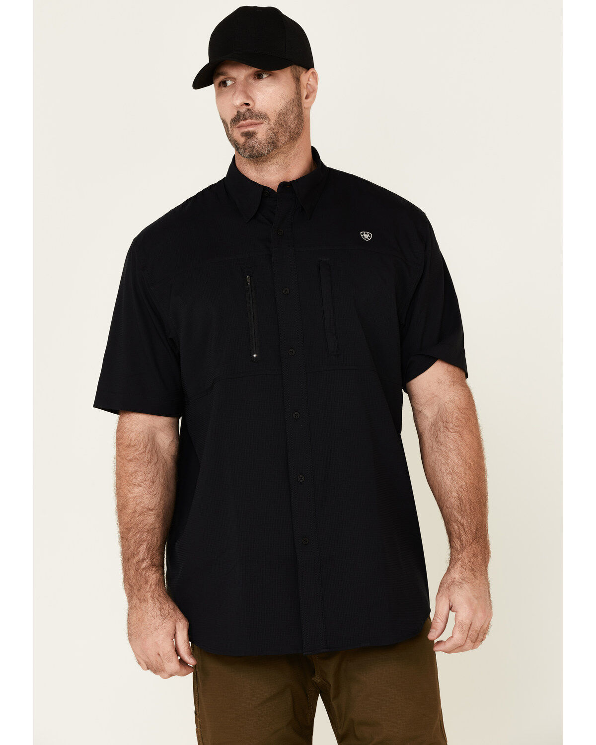 Men's Ariat Black Tek Solid Button Short Sleeve Western Shirt