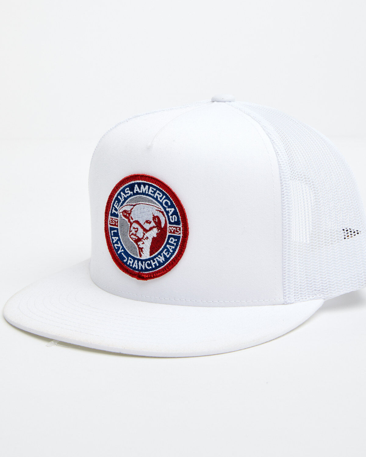 Men's Lazy J Ranch Solid White Tejas Americas Patch Mesh-Back Ball Cap