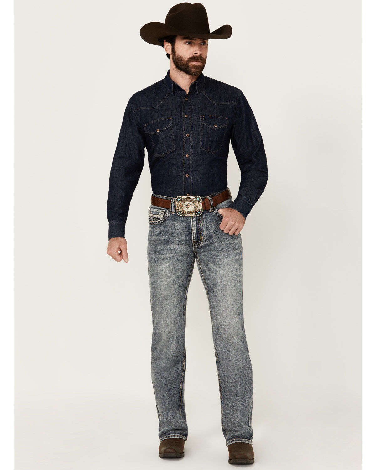 Men's Double Barrel Rock & Roll Denim Medium Wash Relaxed Bootcut Deni