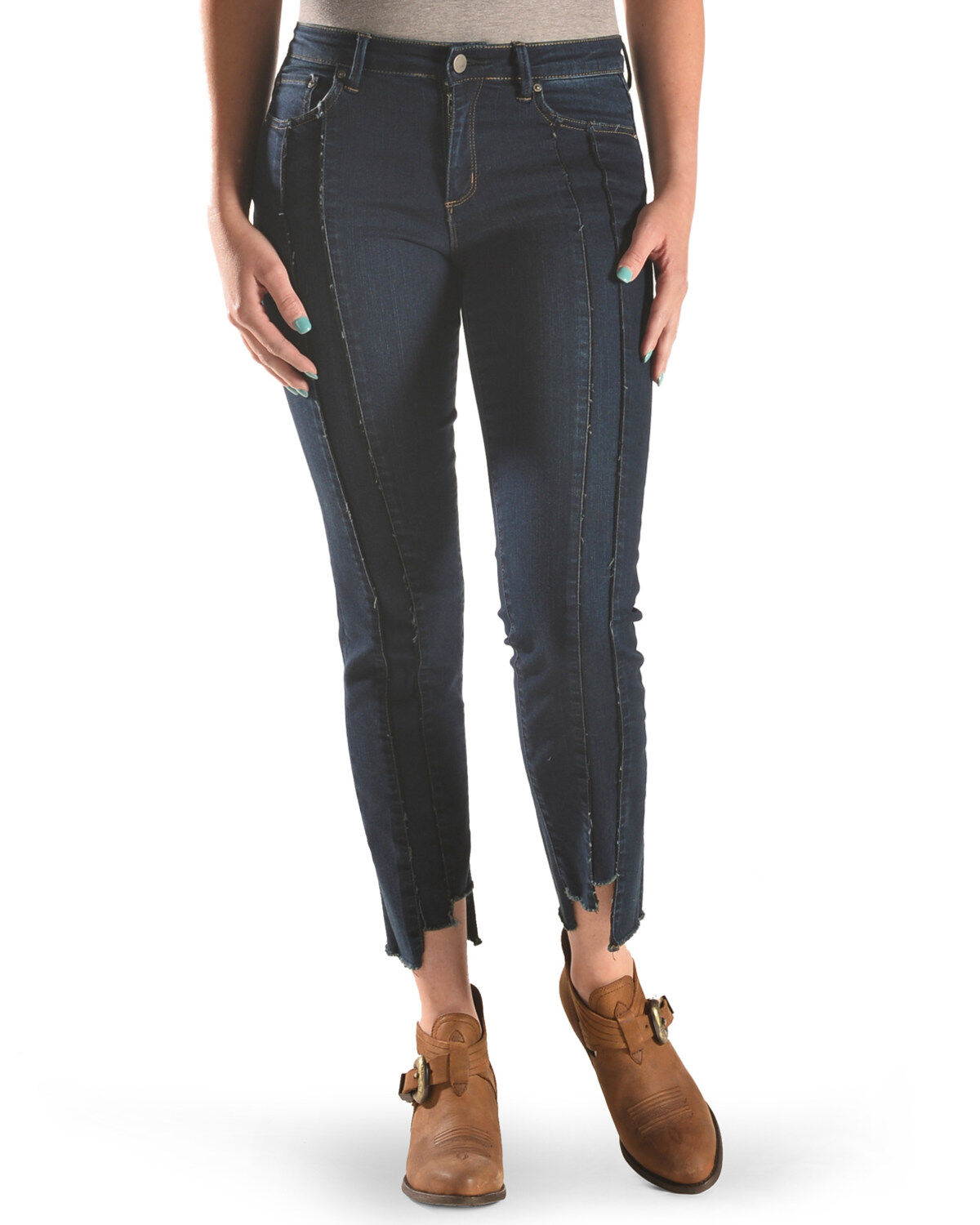 Women's Tractr Front Fray Panel Step Hem Jeans