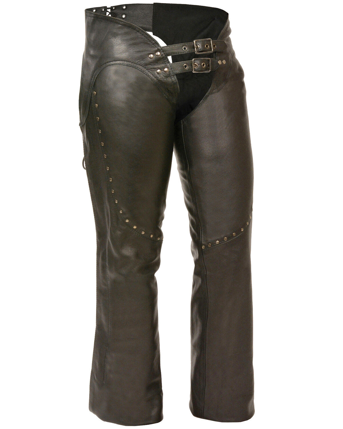 Women's Milwaukee Leather Low Rise Double Buckle Chaps With Stud Detai
