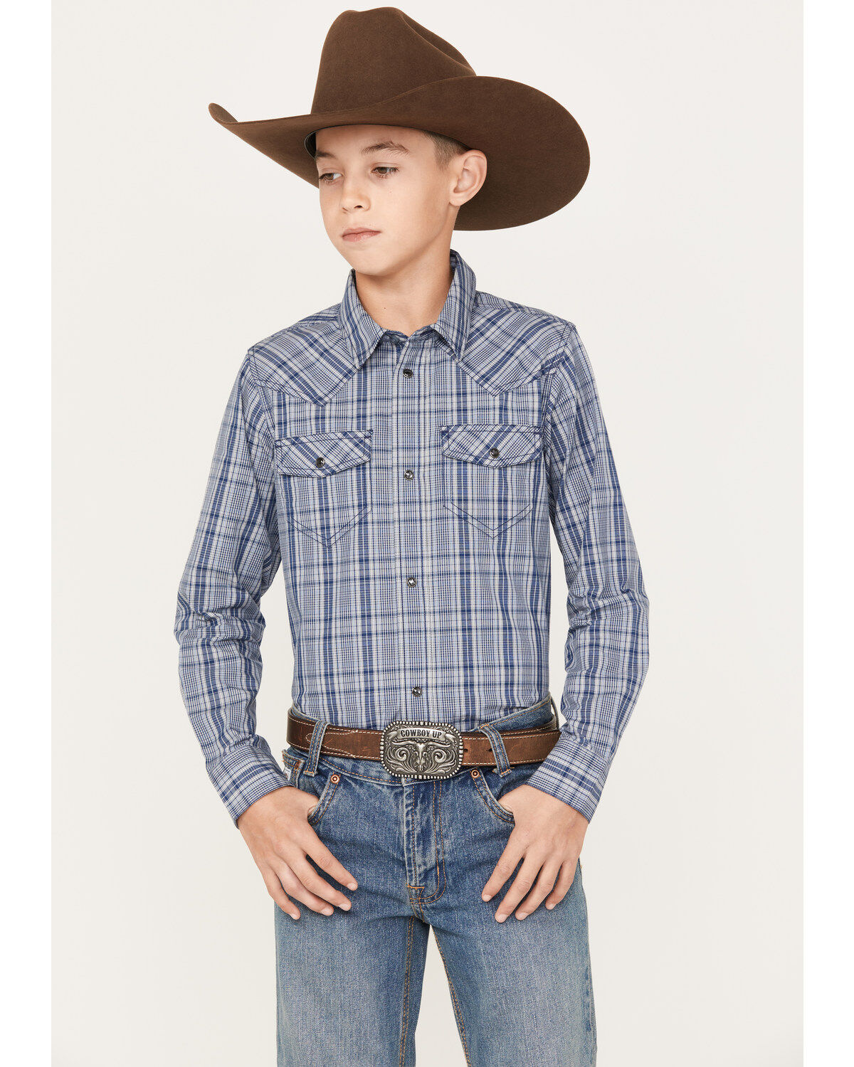 Boys' Cody James Creek Plaid Print Long Sleeve Snap Western Shirt