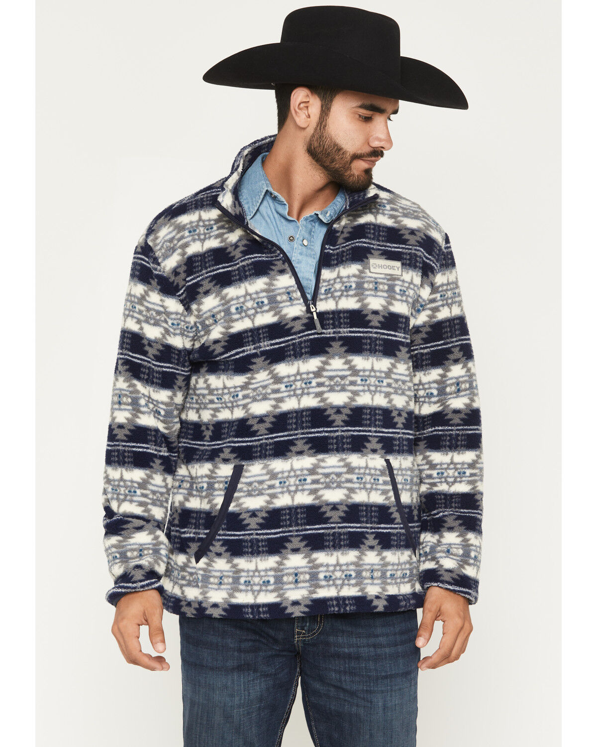 Men's Hooey Bear Southwestern Print Fleece 1/4 Zip Pullover