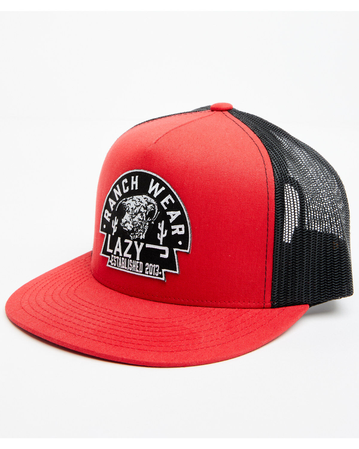 Men's Lazy J Ranch Red & Black Arrowhead Logo Patch Mesh-Back Ball Cap